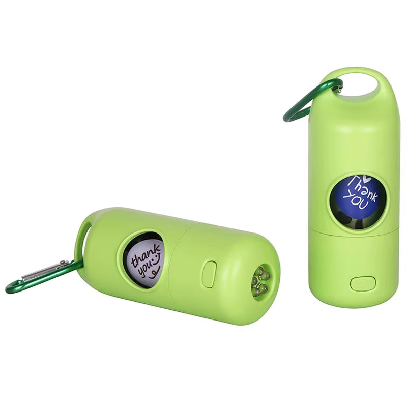 Biodegradable Plastic Dog Poop Bag Dispenser with Flashlight Hands-Free Leash Carabiner Clip