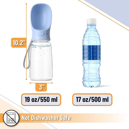 - Portable Dog Water Bottle, 19 Oz, Large | Leak Proof Puppy Water Dispenser with Drinking Feeder for Pets, Outdoor Walking, Hiking, Travel, Not Dishwasher Safe