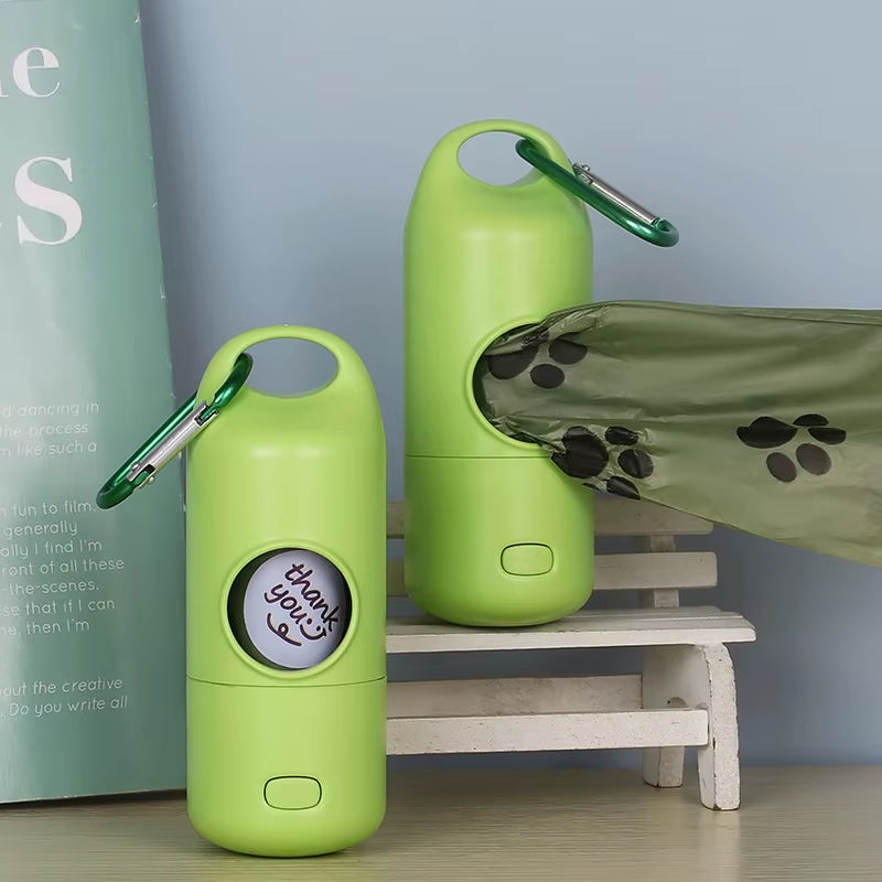 Biodegradable Plastic Dog Poop Bag Dispenser with Flashlight Hands-Free Leash Carabiner Clip