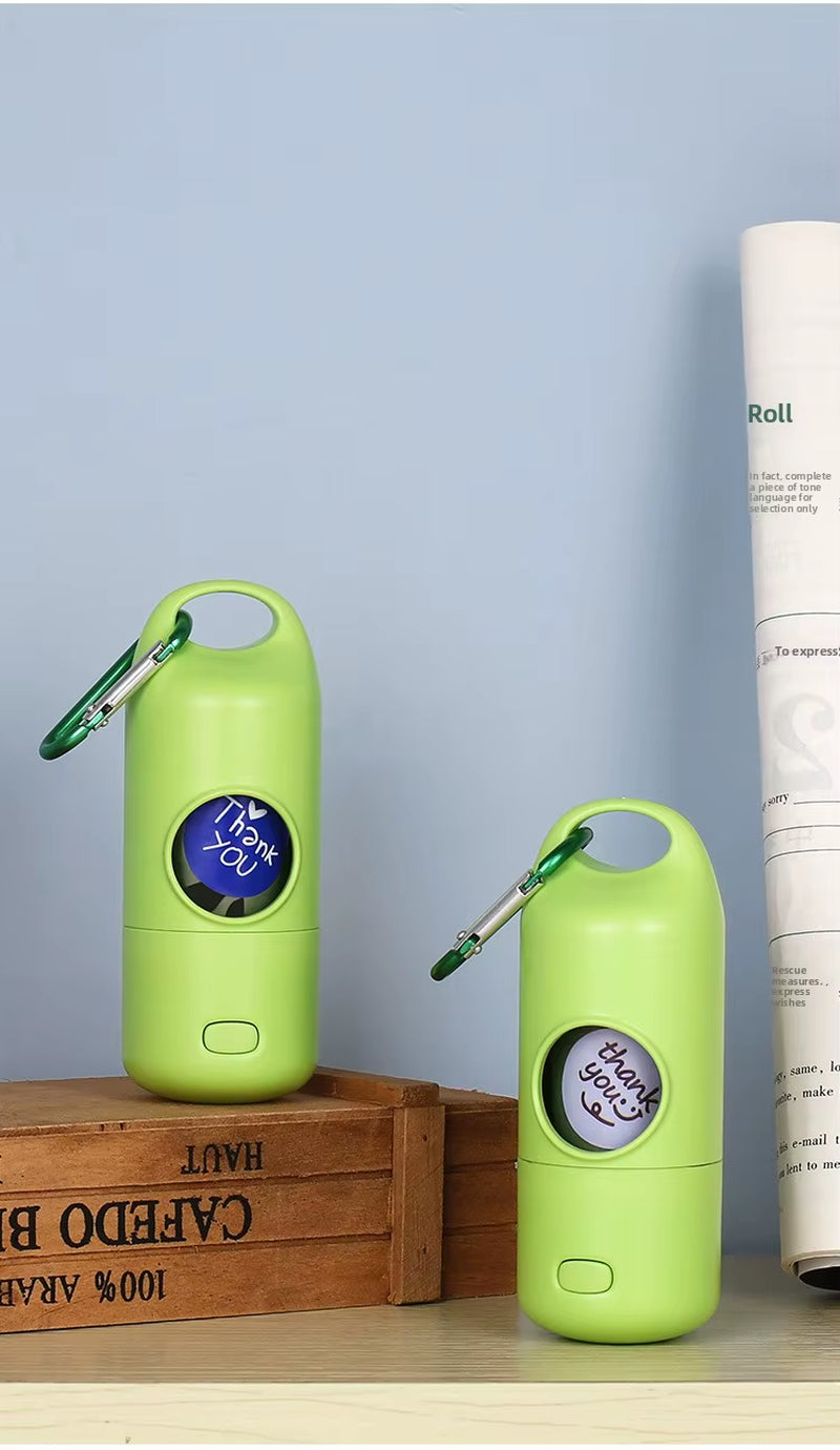 Biodegradable Plastic Dog Poop Bag Dispenser with Flashlight Hands-Free Leash Carabiner Clip