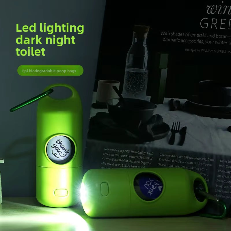 Biodegradable Plastic Dog Poop Bag Dispenser with Flashlight Hands-Free Leash Carabiner Clip