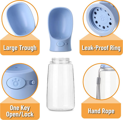 - Portable Dog Water Bottle, 19 Oz, Large | Leak Proof Puppy Water Dispenser with Drinking Feeder for Pets, Outdoor Walking, Hiking, Travel, Not Dishwasher Safe