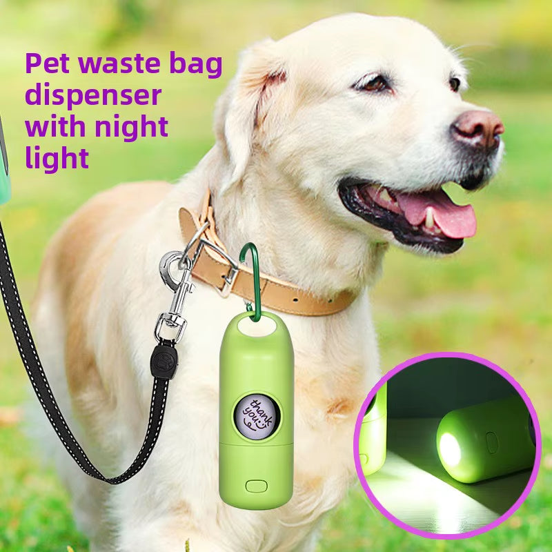 Biodegradable Plastic Dog Poop Bag Dispenser with Flashlight Hands-Free Leash Carabiner Clip