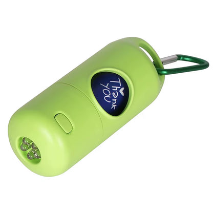 Biodegradable Plastic Dog Poop Bag Dispenser with Flashlight Hands-Free Leash Carabiner Clip